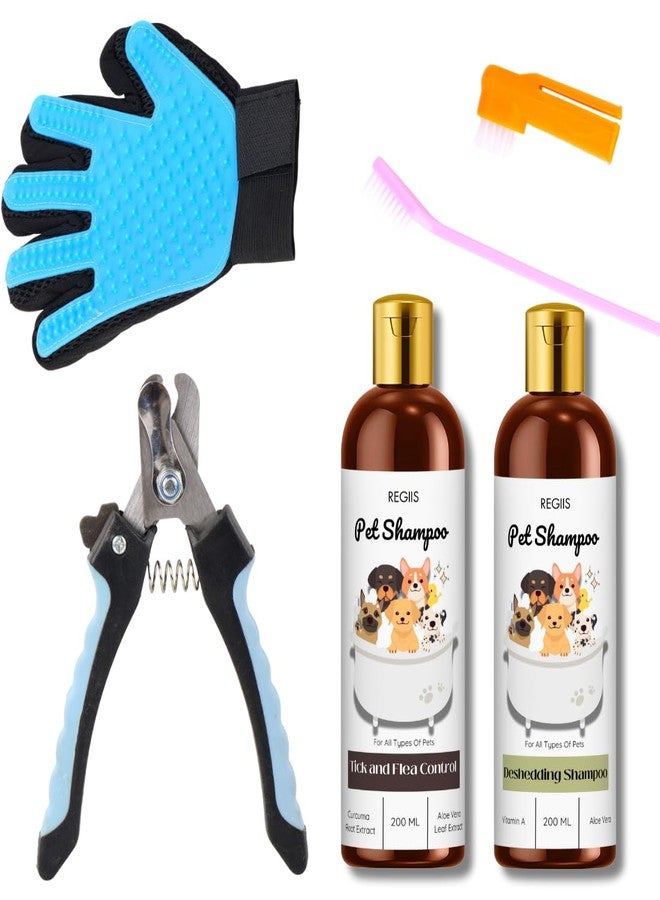 REGIIS Pet Grooming Kit with Dog Nail Clippers, Deshedding Glove, Tick and Flea Control Shampoo, 200 ml(PACK OF 5) - Image 1